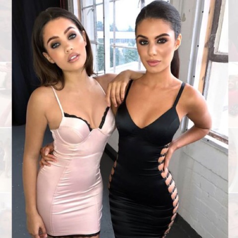 Oh Polly satin pink with black lace dress